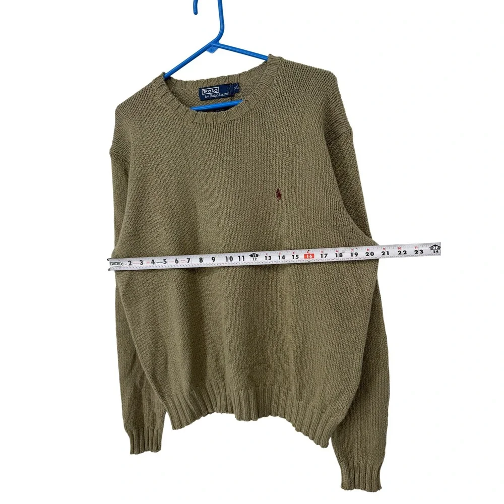 NEW Vtg Polo Ralph Lauren Mens XL Crewneck Sweater Olive Green Cotton Wool